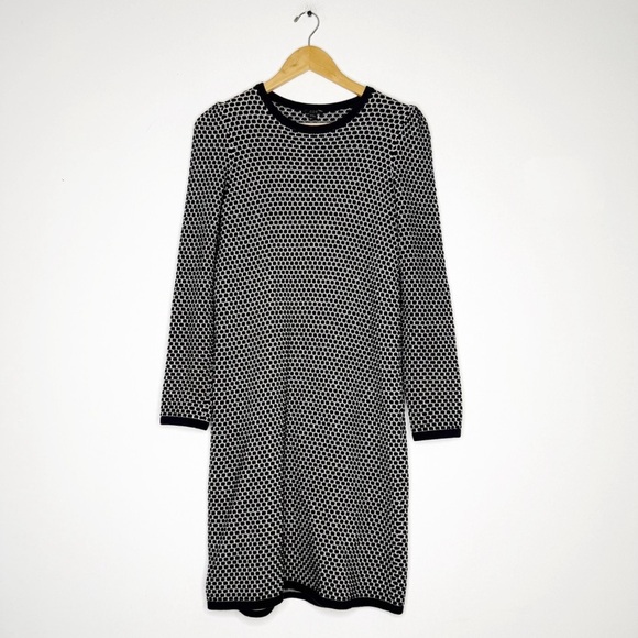 COS Black & White Geometric Knit Long Sleeve Dress Size XS 100% Cotton - Picture 2 of 7